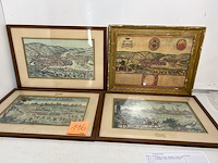 4 litho kaders met stadstekeningen - afbeelding 1 van  4