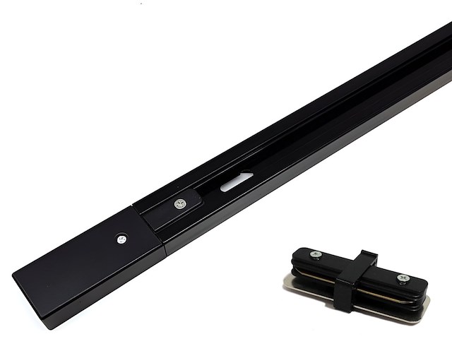 4 x 1 meter rail voor 1 fase 2 draden railsystem met doorverbinder zwart - afbeelding 1 van  4