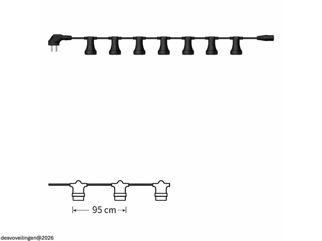 4 x 10 meter koppelbare prikkabel – e27 – ip44 – met stekker – zwart - afbeelding 4 van  6