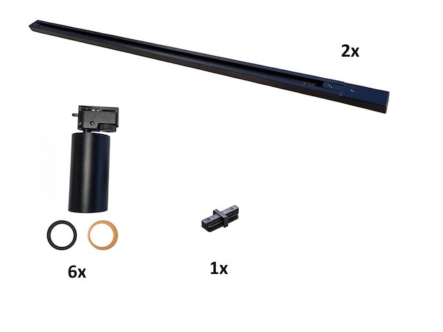 4 x 2 meter railsysteem met 6 st railspot gu10 fitting met ring - afbeelding 5 van  14