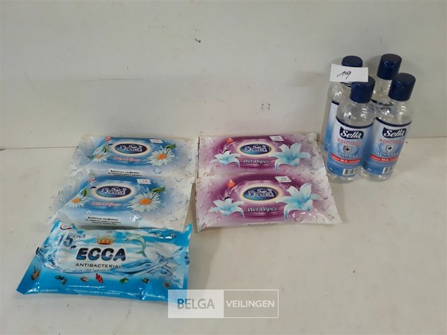 4 x alcoholgel 100ml + 5 x vochtige doekjes 15 stuks - afbeelding 1 van  3