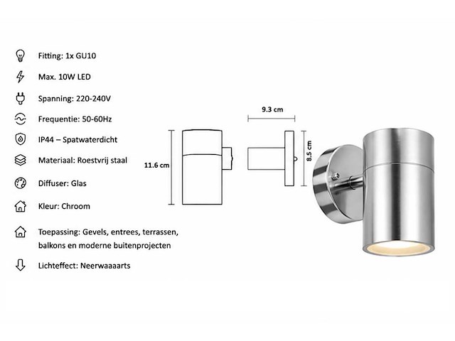 4 x buiten wandlamp gu10 – mat chroom – ip44 – manolya-1 - afbeelding 6 van  8