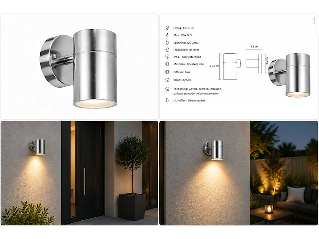 4 x buiten wandlamp gu10 – mat chroom – ip44 – manolya-1 - afbeelding 7 van  8