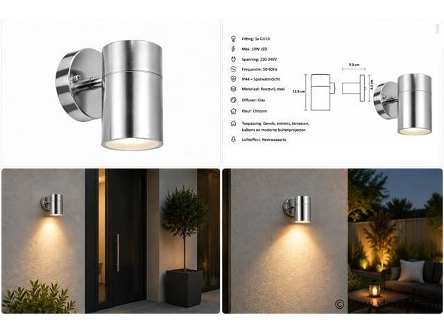 4 x buiten wandlamp gu10 – mat chroom – ip44 – manolya-1 - afbeelding 5 van  5