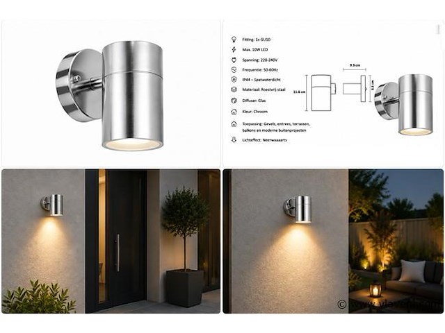 4 x buiten wandlamp gu10 – mat chroom – ip44 – manolya-1 - afbeelding 5 van  5
