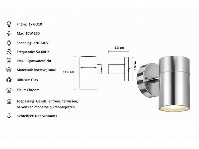 4 x buiten wandlamp gu10 – mat chroom – ip44 – manolya-1 - afbeelding 5 van  6