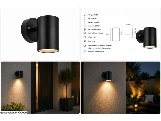 4 x buiten wandlamp gu10 – zwart – ip44 – manolya-1 - afbeelding 6 van  6