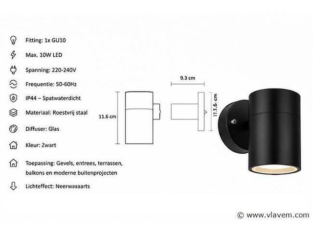4 x buiten wandlamp gu10 – zwart – ip44 – manolya-1 - afbeelding 4 van  5