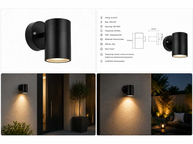 4 x buiten wandlamp gu10 – zwart – ip44 – manolya-1 - afbeelding 7 van  15