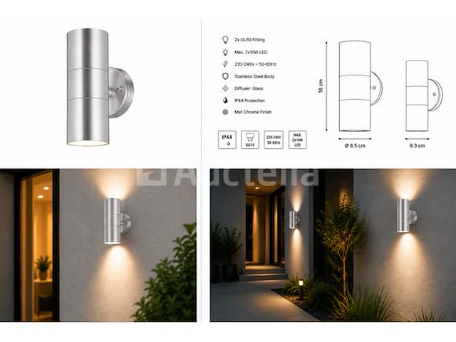 4 x buiten wandlamp up & down – 2xgu10 – mat chroom – ip44 – manolya-2 - afbeelding 5 van  5
