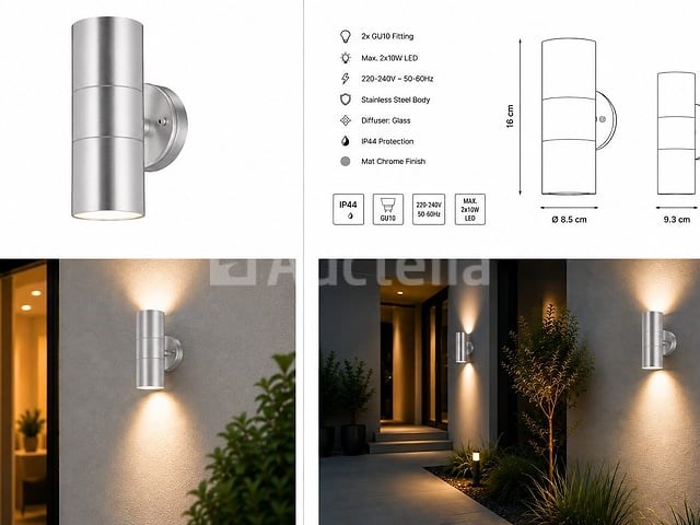4 x buiten wandlamp up & down – 2xgu10 – mat chroom – ip44 – manolya-2 - afbeelding 4 van  5