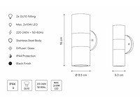 4 x buiten wandlamp up & down – 2xgu10 – mat chroom – ip44 – manolya-2 - afbeelding 5 van  14