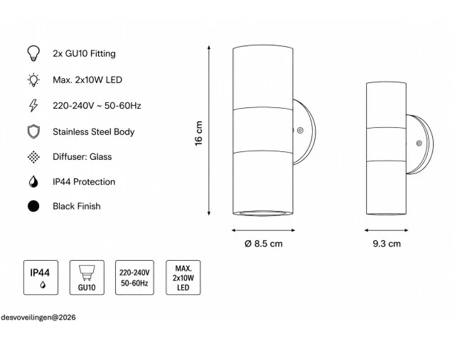 4 x buiten wandlamp up & down – 2xgu10 – mat chroom – ip44 – manolya-2 - afbeelding 5 van  6