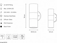 4 x buiten wandlamp up & down – 2xgu10 – mat chroom – ip44 – manolya-2 - afbeelding 5 van  6