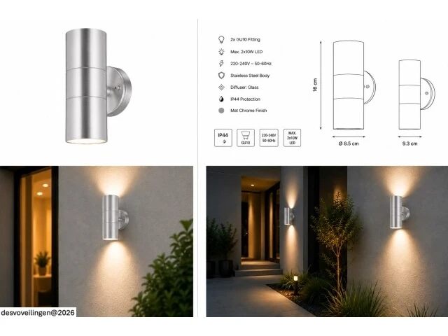 4 x buiten wandlamp up & down – 2xgu10 – mat chroom – ip44 – manolya-2 - afbeelding 6 van  6