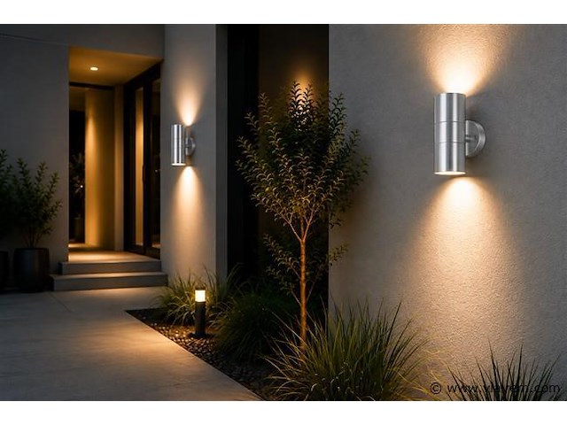 4 x buiten wandlamp up & down – 2xgu10 – mat chroom – ip44 – manolya-2 - afbeelding 1 van  5