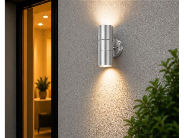 4 x buiten wandlamp up & down – 2xgu10 – mat chroom – ip44 – manolya-2 - afbeelding 3 van  5