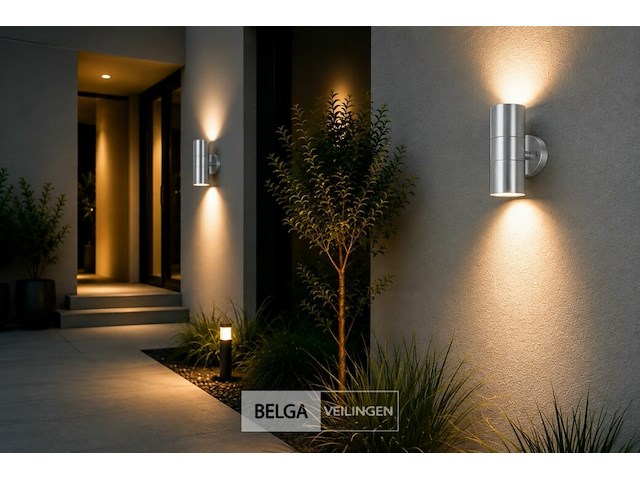 4 x buiten wandlamp up & down – 2xgu10 – mat chroom – ip44 – manolya-2 - afbeelding 2 van  6