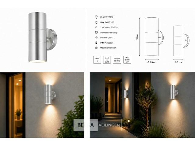 4 x buiten wandlamp up & down – 2xgu10 – mat chroom – ip44 – manolya-2 - afbeelding 6 van  6
