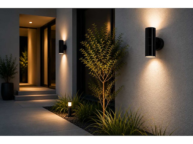 4 x buiten wandlamp up & down – 2xgu10 – zwart – ip44 – manolya-2 - afbeelding 3 van  12