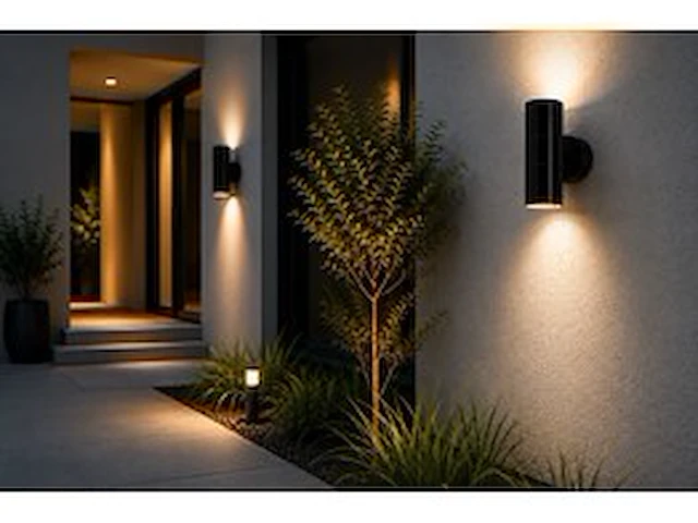4 x buiten wandlamp up & down – 2xgu10 – zwart – ip44 – manolya-2 - afbeelding 1 van  6
