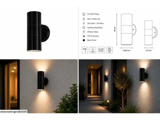 4 x buiten wandlamp up & down – 2xgu10 – zwart – ip44 – manolya-2 - afbeelding 6 van  6