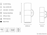 4 x buiten wandlamp up & down – 2xgu10 – zwart – ip44 – manolya-2 - afbeelding 4 van  5