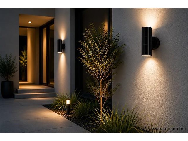 4 x buiten wandlamp up & down – 2xgu10 – zwart – ip44 – manolya-2 - afbeelding 1 van  5