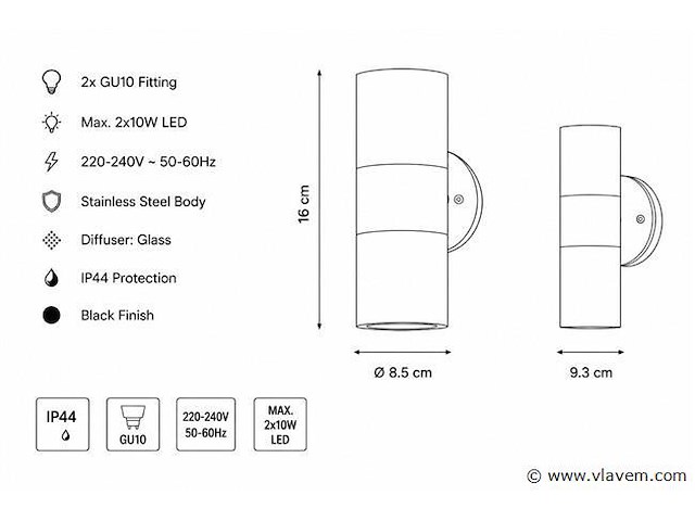 4 x buiten wandlamp up & down – 2xgu10 – zwart – ip44 – manolya-2 - afbeelding 4 van  5