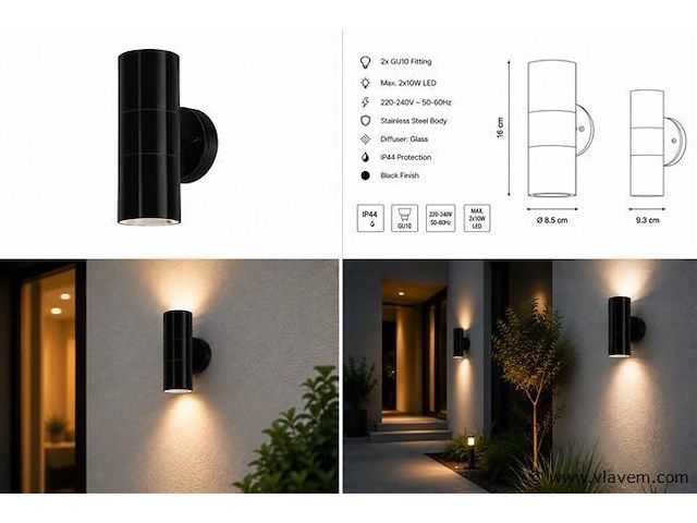 4 x buiten wandlamp up & down – 2xgu10 – zwart – ip44 – manolya-2 - afbeelding 5 van  5