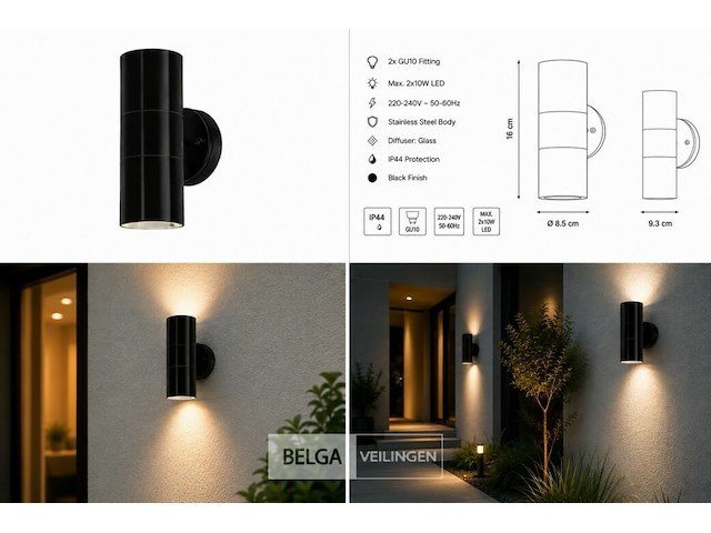 4 x buiten wandlamp up & down – 2xgu10 – zwart – ip44 – manolya-2 - afbeelding 6 van  6