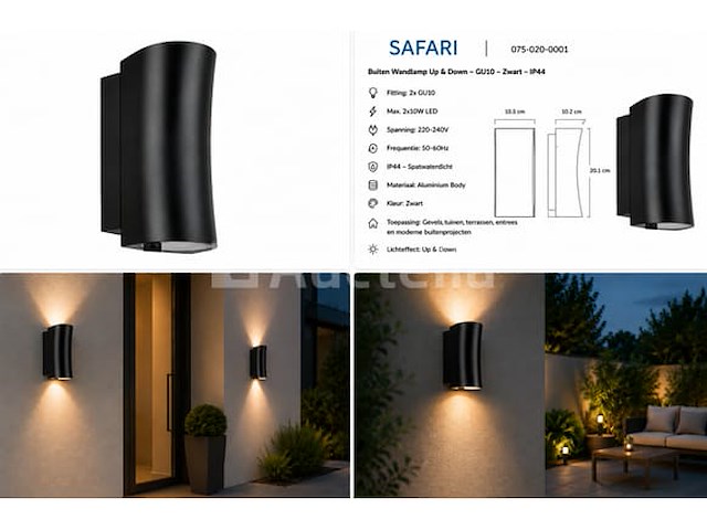 4 x buiten wandlamp up & down – gu10 – zwart – ip44 – safari - afbeelding 3 van  5