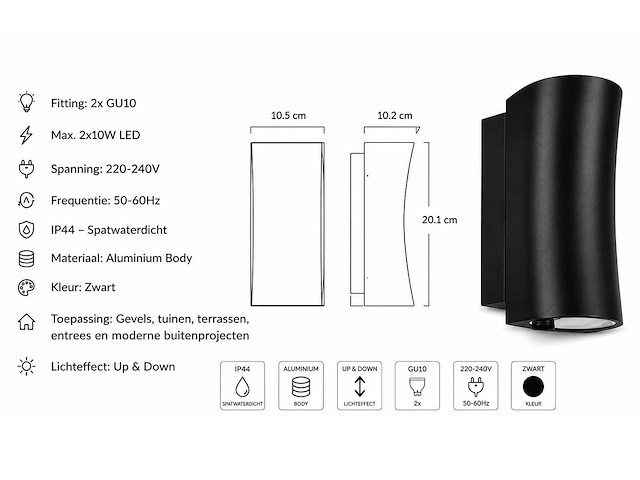 4 x buiten wandlamp up & down – gu10 – zwart – ip44 – safari - afbeelding 8 van  8
