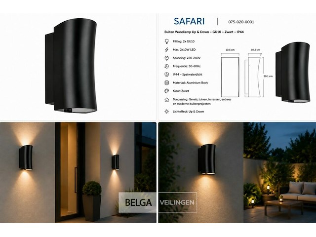 4 x buiten wandlamp up & down – gu10 – zwart – ip44 – safari - afbeelding 6 van  6