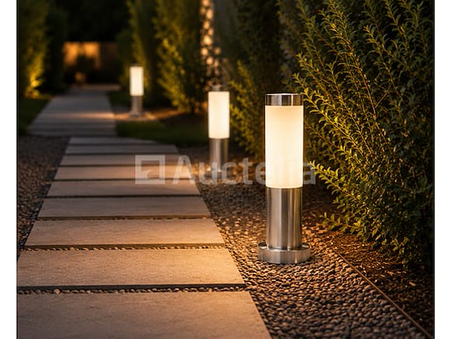 4 x buitenlamp tuinpaal – e27 – chroom – ip44 – 325mm – defne-3 - afbeelding 3 van  5