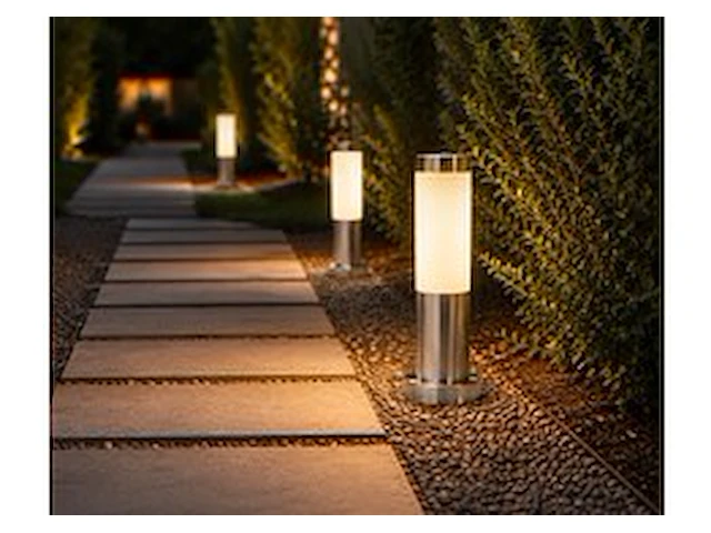 4 x buitenlamp tuinpaal – e27 – chroom – ip44 – 325mm – defne-3 - afbeelding 1 van  6