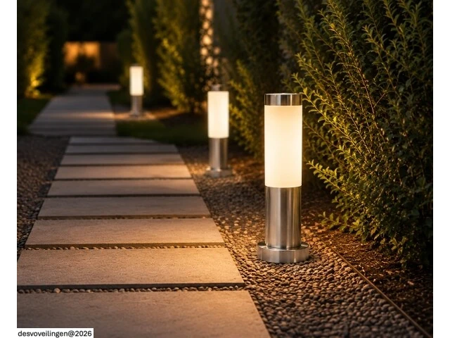 4 x buitenlamp tuinpaal – e27 – chroom – ip44 – 325mm – defne-3 - afbeelding 2 van  6