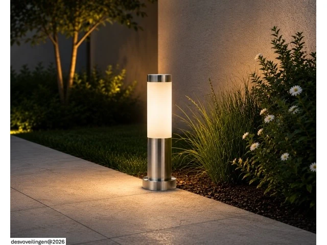 4 x buitenlamp tuinpaal – e27 – chroom – ip44 – 325mm – defne-3 - afbeelding 4 van  6