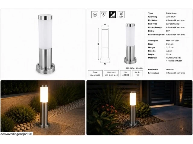 4 x buitenlamp tuinpaal – e27 – chroom – ip44 – 325mm – defne-3 - afbeelding 6 van  6