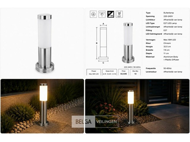 4 x buitenlamp tuinpaal – e27 – chroom – ip44 – 325mm – defne-3 - afbeelding 6 van  6