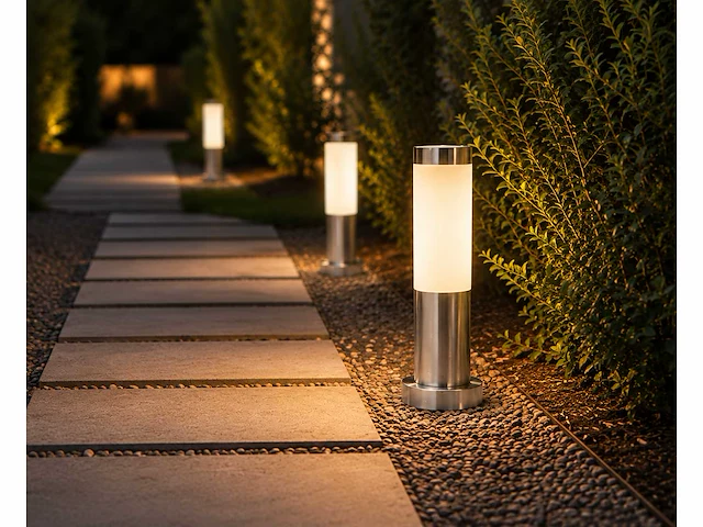 4 x buitenlamp tuinpaal – e27 – chroom – ip44 – 325mm – defne-3 - afbeelding 3 van  15