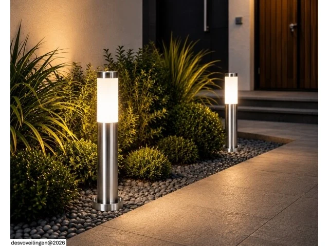 4 x buitenlamp tuinpaal – e27 – chroom – ip44 – 500mm – defne-4 - afbeelding 2 van  6