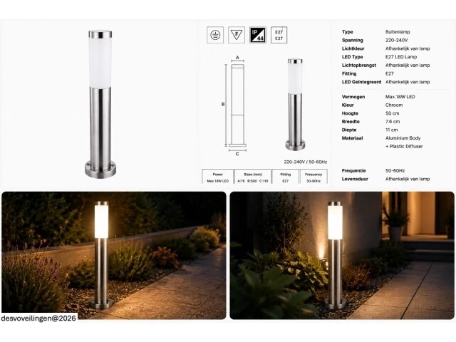 4 x buitenlamp tuinpaal – e27 – chroom – ip44 – 500mm – defne-4 - afbeelding 6 van  6