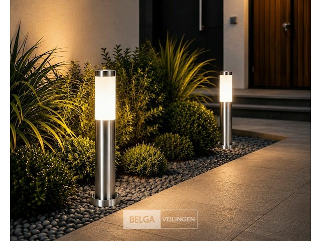 4 x buitenlamp tuinpaal – e27 – chroom – ip44 – 500mm – defne-4 - afbeelding 2 van  6