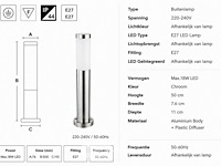 4 x buitenlamp tuinpaal – e27 – chroom – ip44 – 500mm – defne-4 - afbeelding 5 van  6