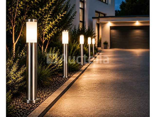 4 x buitenlamp tuinpaal – e27 – chroom – ip44 – 800mm – defne-5 - afbeelding 2 van  5