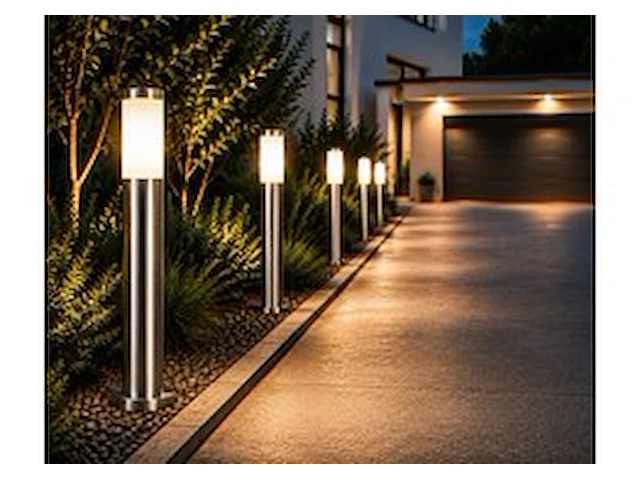 4 x buitenlamp tuinpaal – e27 – chroom – ip44 – 800mm – defne-5 - afbeelding 1 van  6
