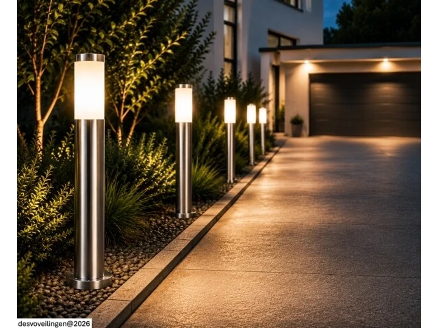 4 x buitenlamp tuinpaal – e27 – chroom – ip44 – 800mm – defne-5 - afbeelding 2 van  6