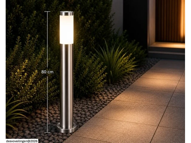 4 x buitenlamp tuinpaal – e27 – chroom – ip44 – 800mm – defne-5 - afbeelding 4 van  6