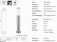 4 x buitenlamp tuinpaal – e27 – chroom – ip44 – 800mm – defne-5 - afbeelding 5 van  6